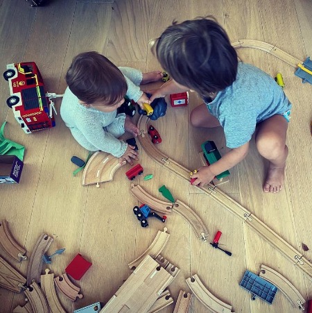 Eugene Isaac playing with his little brother Mads Isaac.